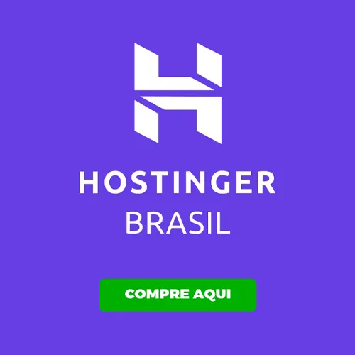 Banner de afiliados Hostinger Brasil com botão 'Compre Aqui' em destaque.