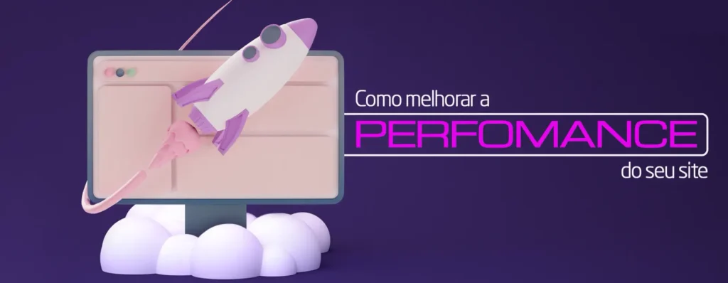 Ilustração de uma tela de computador com um foguete, representando melhoria na performance do site com plugins de otimização