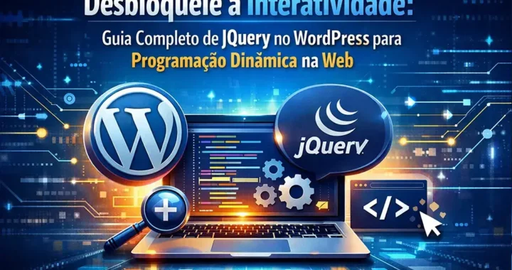Ilustração representando integração entre jQuery e WordPress para desenvolvimento de funcionalidades interativas e programação dinâmica na web.